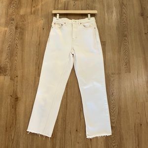 Topshop straight leg jeans raw hem in off white